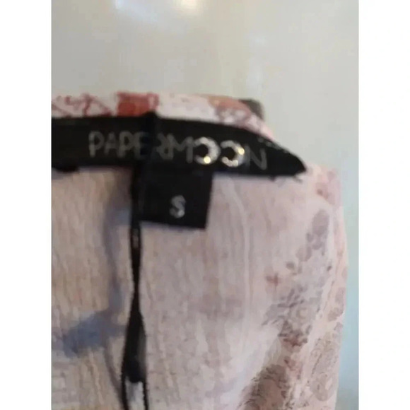 Papermoon Long Cardigan Pink White Geometric Pattern Open Sz S New Boho Peasant - Picture 9 of 11